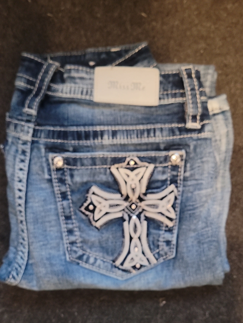 Miss Me Blue Embroidered Cross Bootcut Jeans